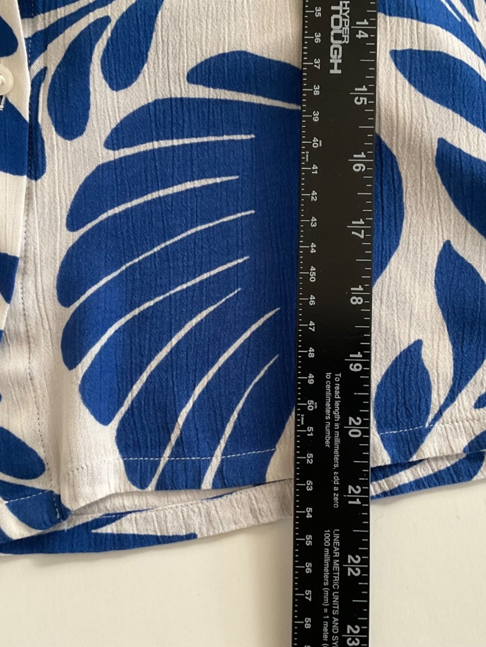 H&M Crinkle Viscose Shirt Sz L Blue White Short Sleeve Abstract Boxy Summer - Picture 5 of 7